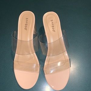 Clear strap tan block heels never worn!!